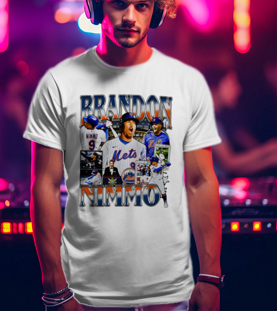 Brandon Nimmo New York Mets Vintage Collage Baseball Player Highlights T-Shirt