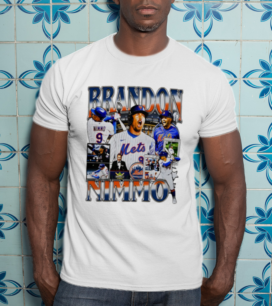 Brandon Nimmo New York Mets Vintage Collage Baseball Player Highlights T-Shirt