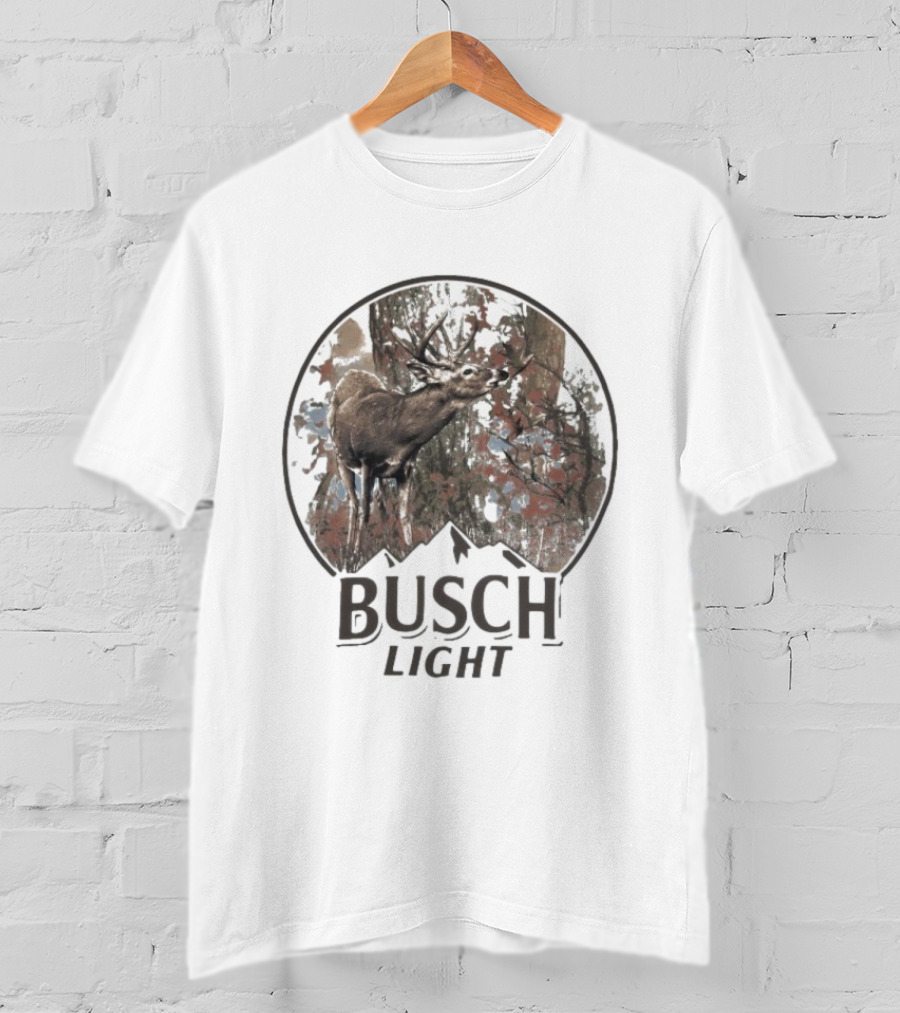 Busch Light Buck Deer In Forest Woods Scene T-Shirt