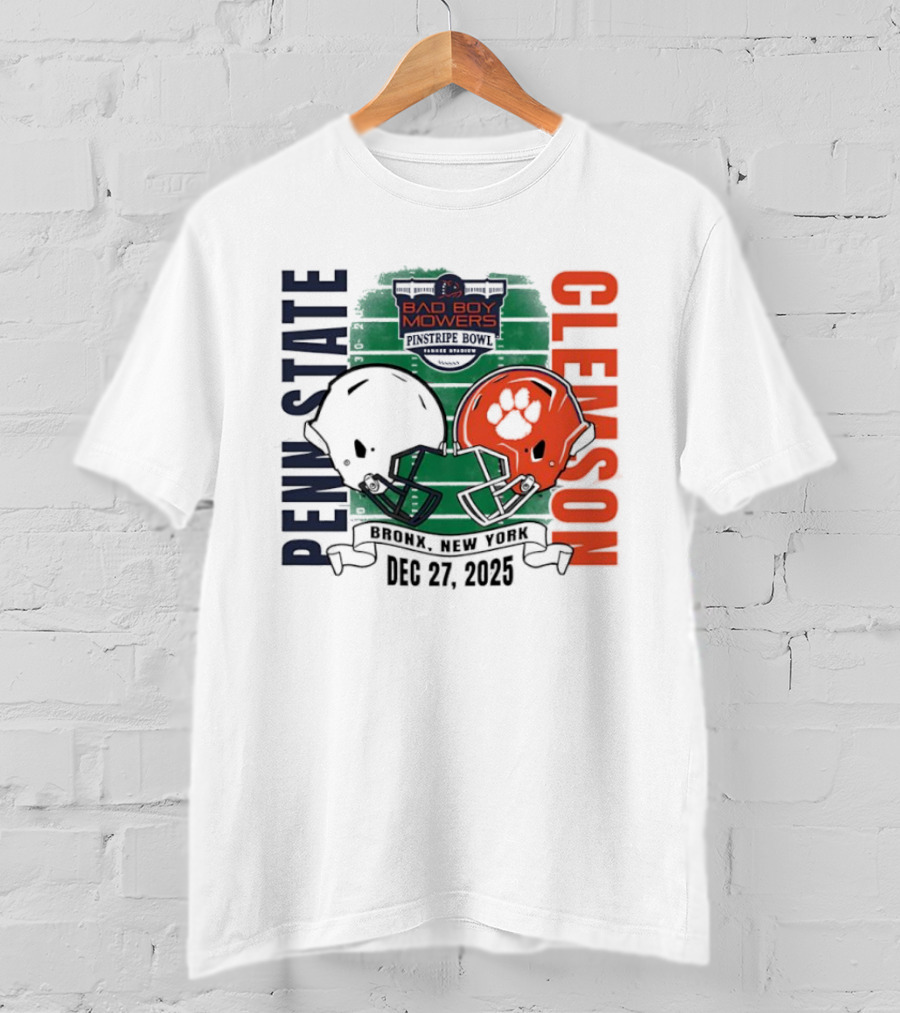 Clemson Vs Penn State Bad Boy Mowers Pinstripe Bowl 2025 Dueling Helmets T-Shirt