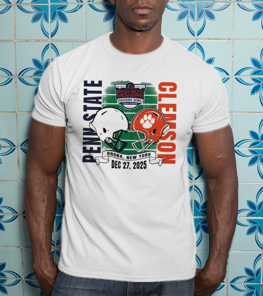 Clemson Vs Penn State Bad Boy Mowers Pinstripe Bowl 2025 Dueling Helmets T-Shirt