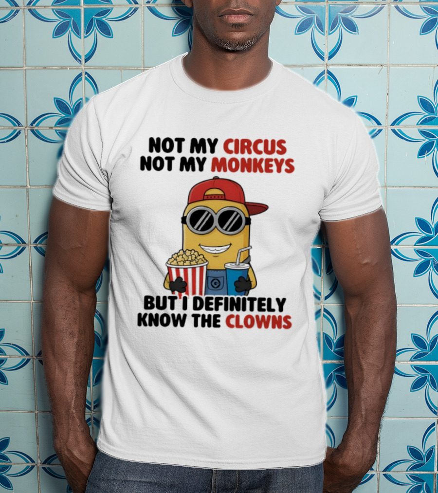 Circus Monkeys Clowns Minion With Popcorn And Drink T-Shirt
