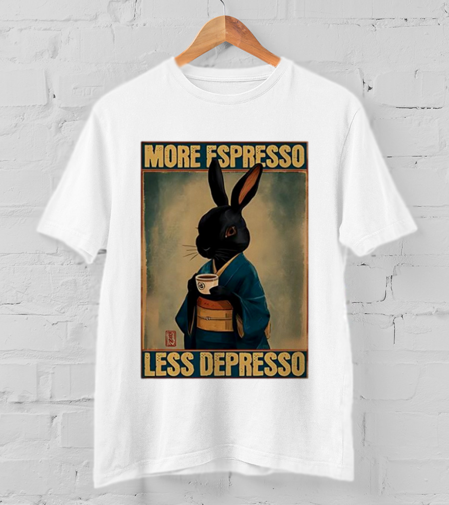 More Espresso Less Depresso Black Rabbit In Classic Kimono T-Shirt