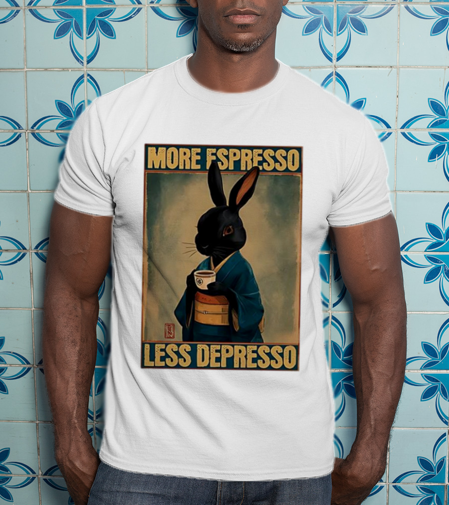 More Espresso Less Depresso Black Rabbit In Classic Kimono T-Shirt
