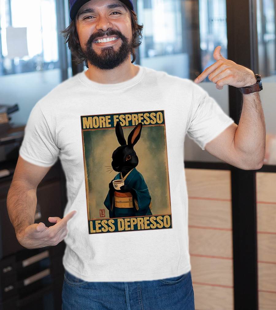More Espresso Less Depresso Black Rabbit In Classic Kimono T-Shirt