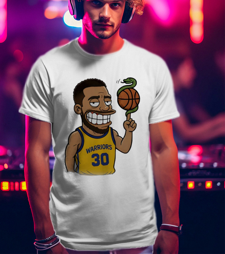 Warriors 30 Steph Curry Cartoon Snake Basketball T-Shirt