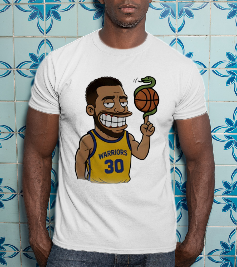 Warriors 30 Steph Curry Cartoon Snake Basketball T-Shirt