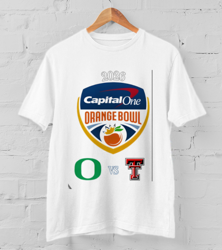 Oregon Ducks Vs Texas Tech Red Raiders 2026 Capital One Orange Bowl Matchup T-Shirt