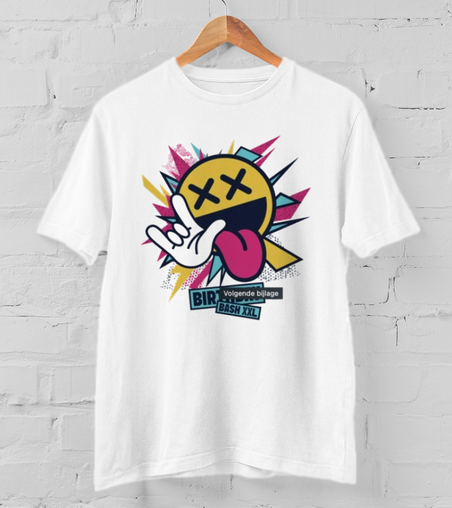 Pat B Birthday Bash XXL Smiley Face Lightning Rock Gesture Tongue Out T-Shirt