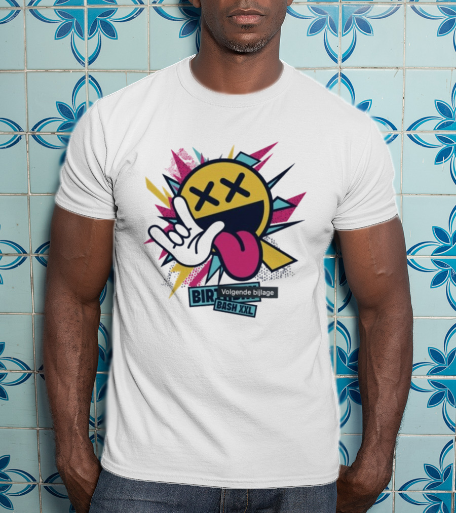 Pat B Birthday Bash XXL Smiley Face Lightning Rock Gesture Tongue Out T-Shirt