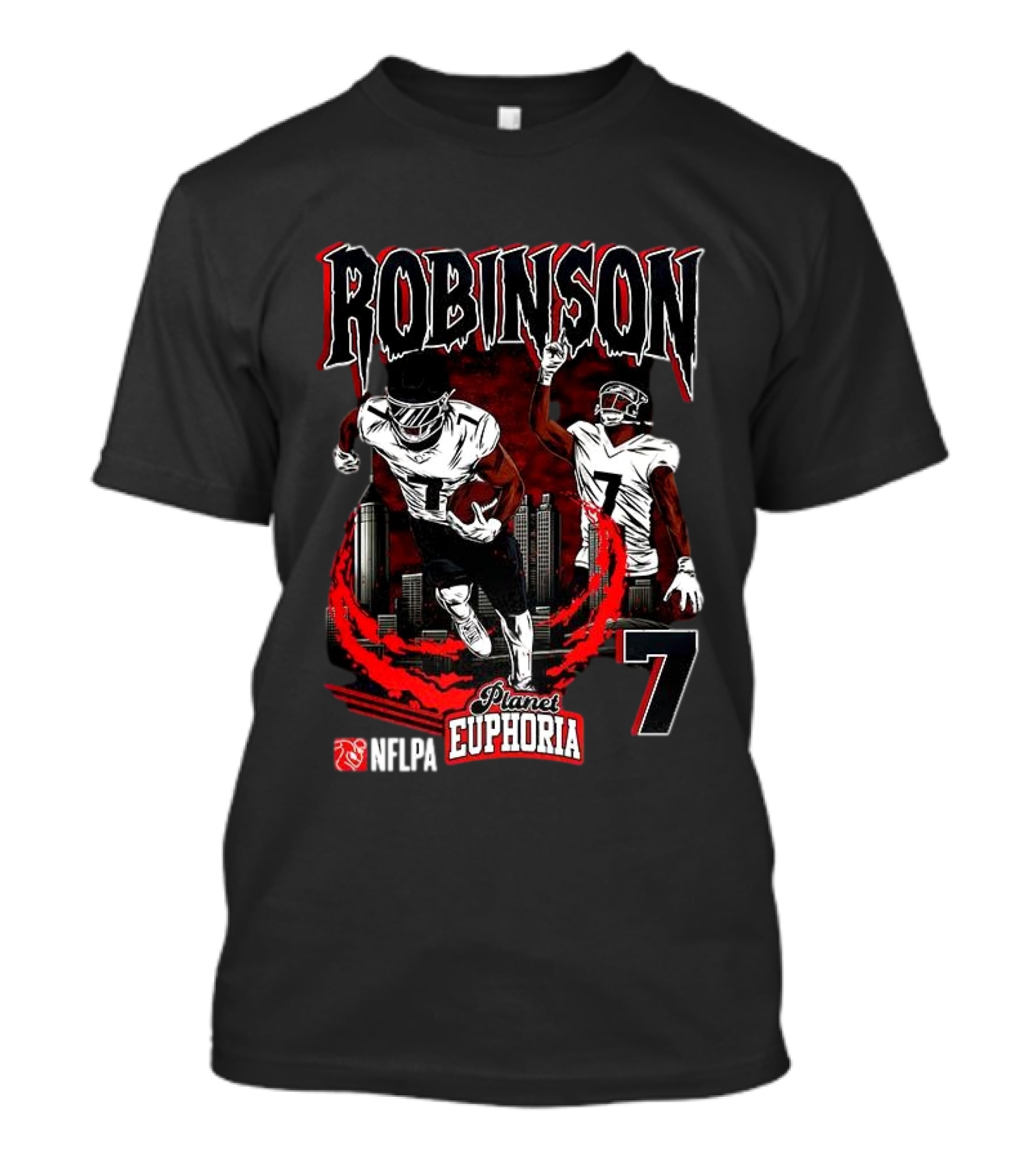 ```Bijan Robinson Atlanta Falcons Number 7 Skyline Planet Euphoria``` T-Shirt