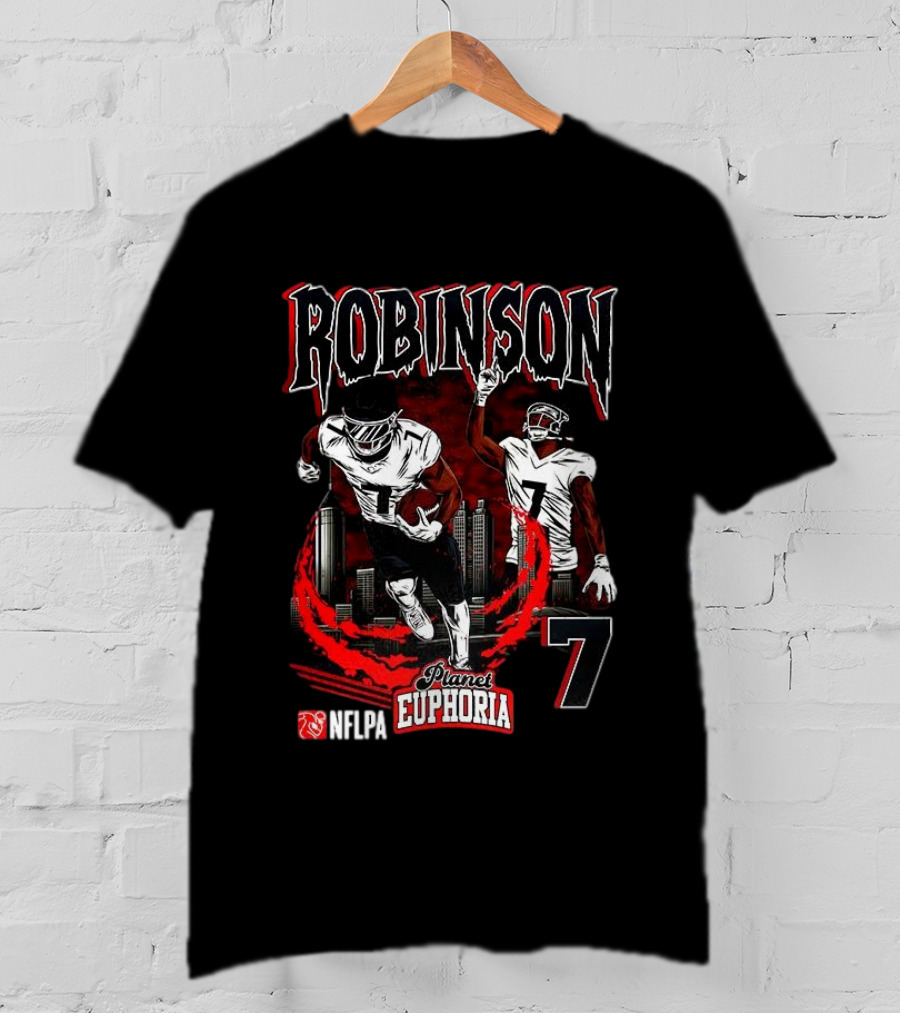 ```Bijan Robinson Atlanta Falcons Number 7 Skyline Planet Euphoria``` T-Shirt