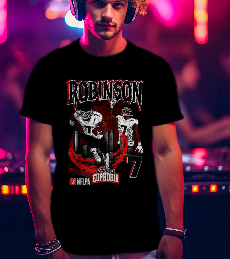 ```Bijan Robinson Atlanta Falcons Number 7 Skyline Planet Euphoria``` T-Shirt