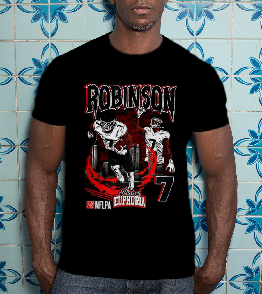```Bijan Robinson Atlanta Falcons Number 7 Skyline Planet Euphoria``` T-Shirt