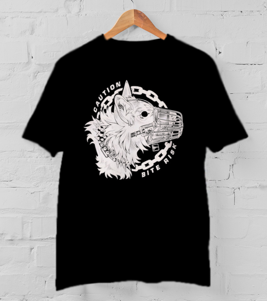 Caution Bite Risk Dog Muzzle Chain T-Shirt