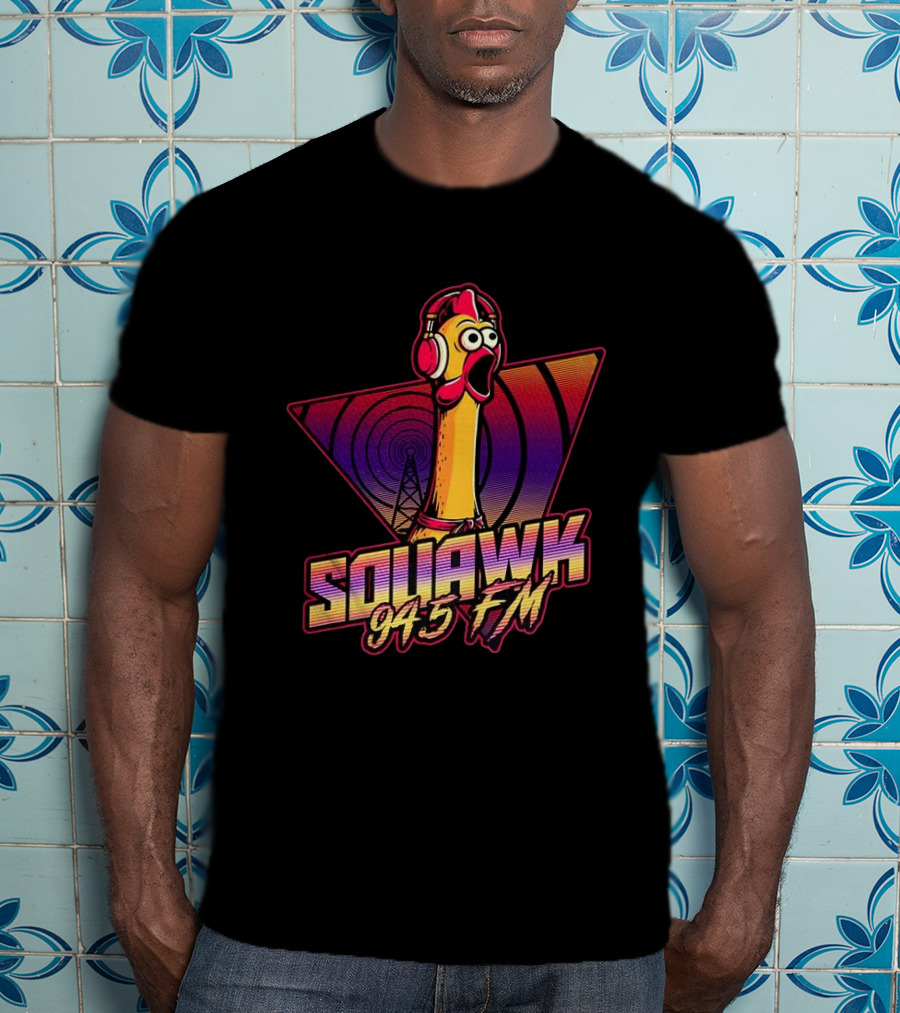 SQUAWK 94.5 FM Chicken Vaporwave Radio Triangle T-Shirt