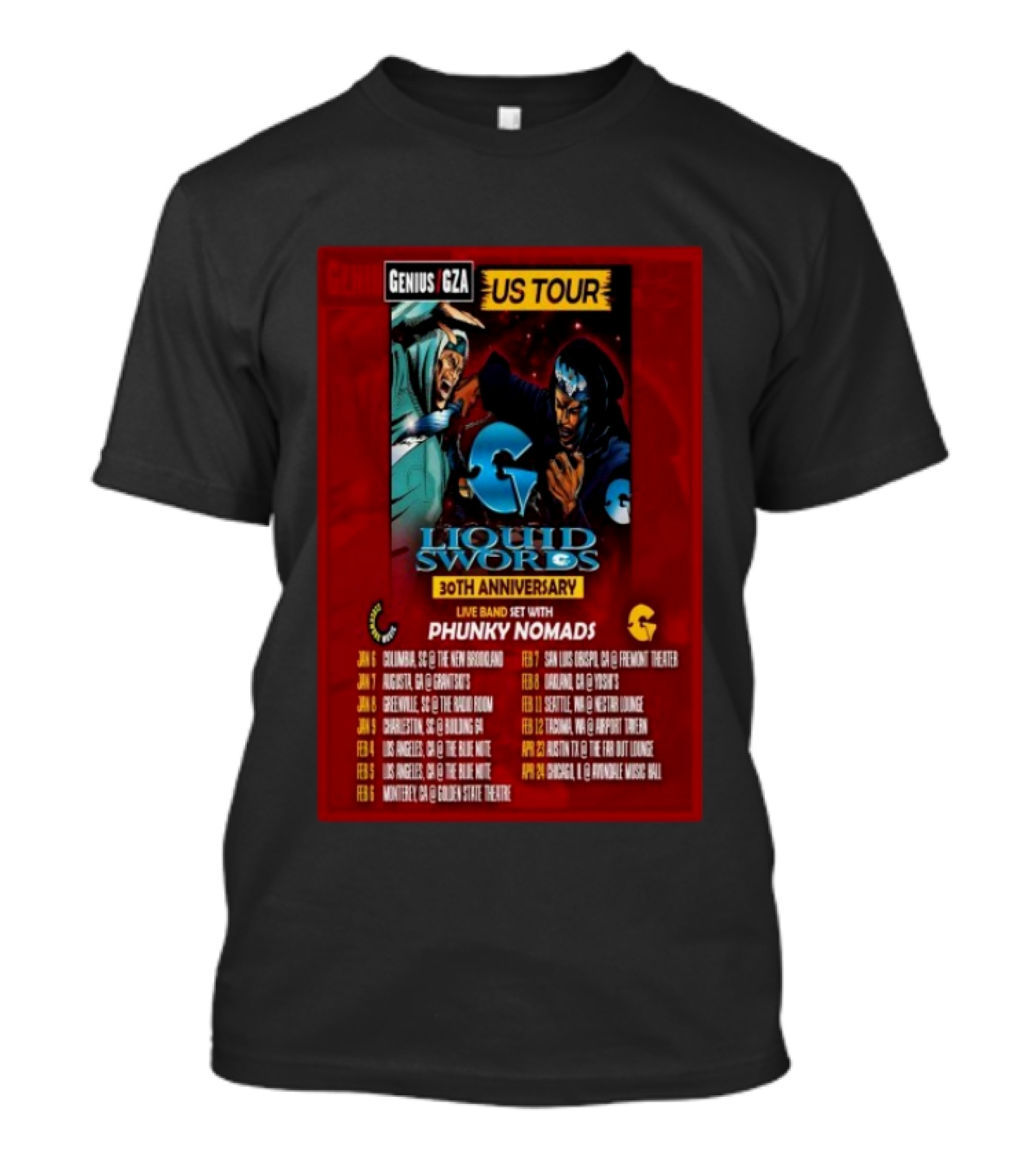 Genius GZA Liquid Swords 30th Anniversary US Tour 2026 With Phunky Nomads T-Shirt