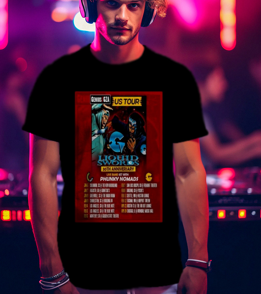 Genius GZA Liquid Swords 30th Anniversary US Tour 2026 With Phunky Nomads T-Shirt