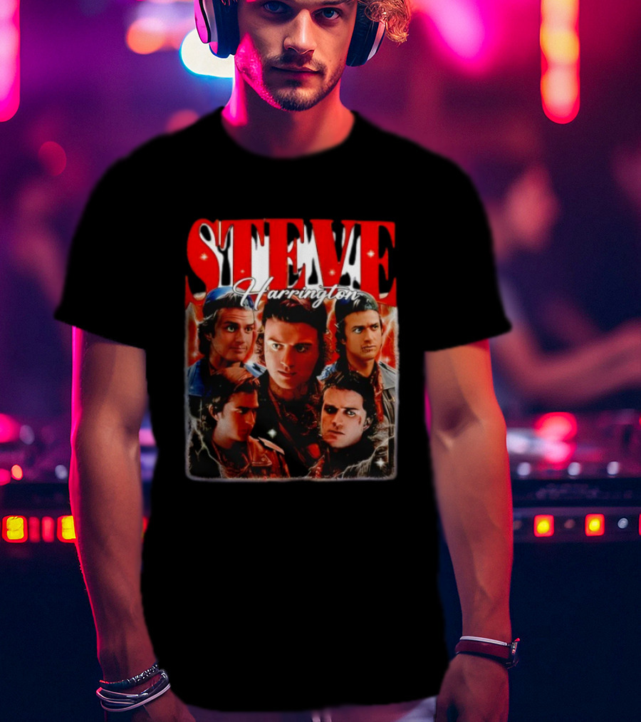 Steve Harrington Character Collage Flame Background T-Shirt
