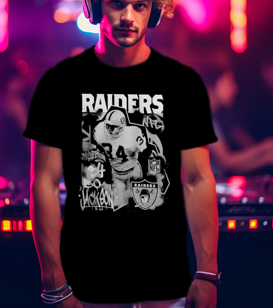 Las Vegas Raiders Bo Jackson 34 Mitchell And Ness Star Player NFL Raiders T-Shirt