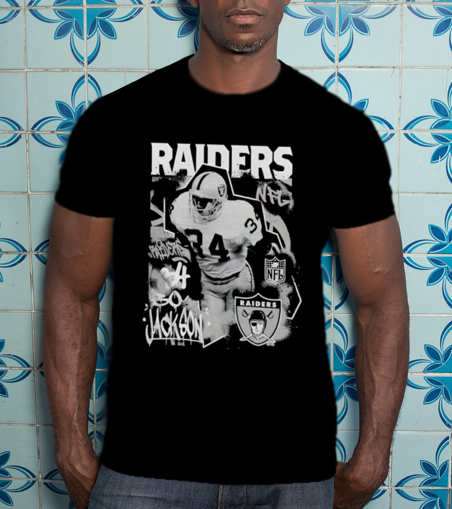 Las Vegas Raiders Bo Jackson 34 Mitchell And Ness Star Player NFL Raiders T-Shirt