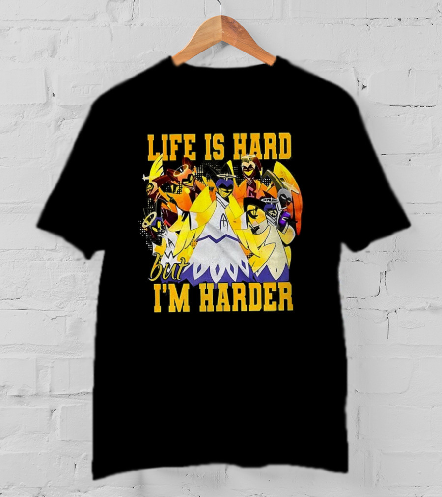 Hazbin Hotel Life Is Hard But I'm Harder Yellow Characters T-Shirt