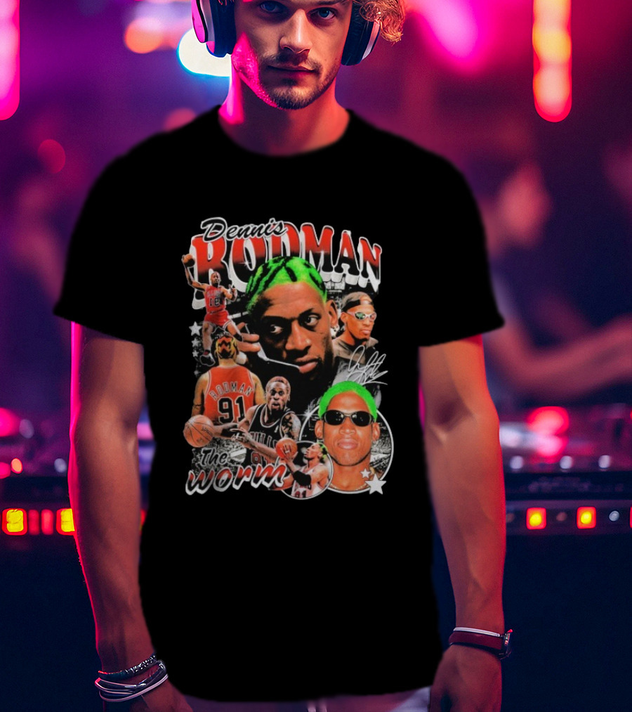 Dennis Rodman 91 The Worm Bulls Basketball Legend Retro Style   T-Shirt