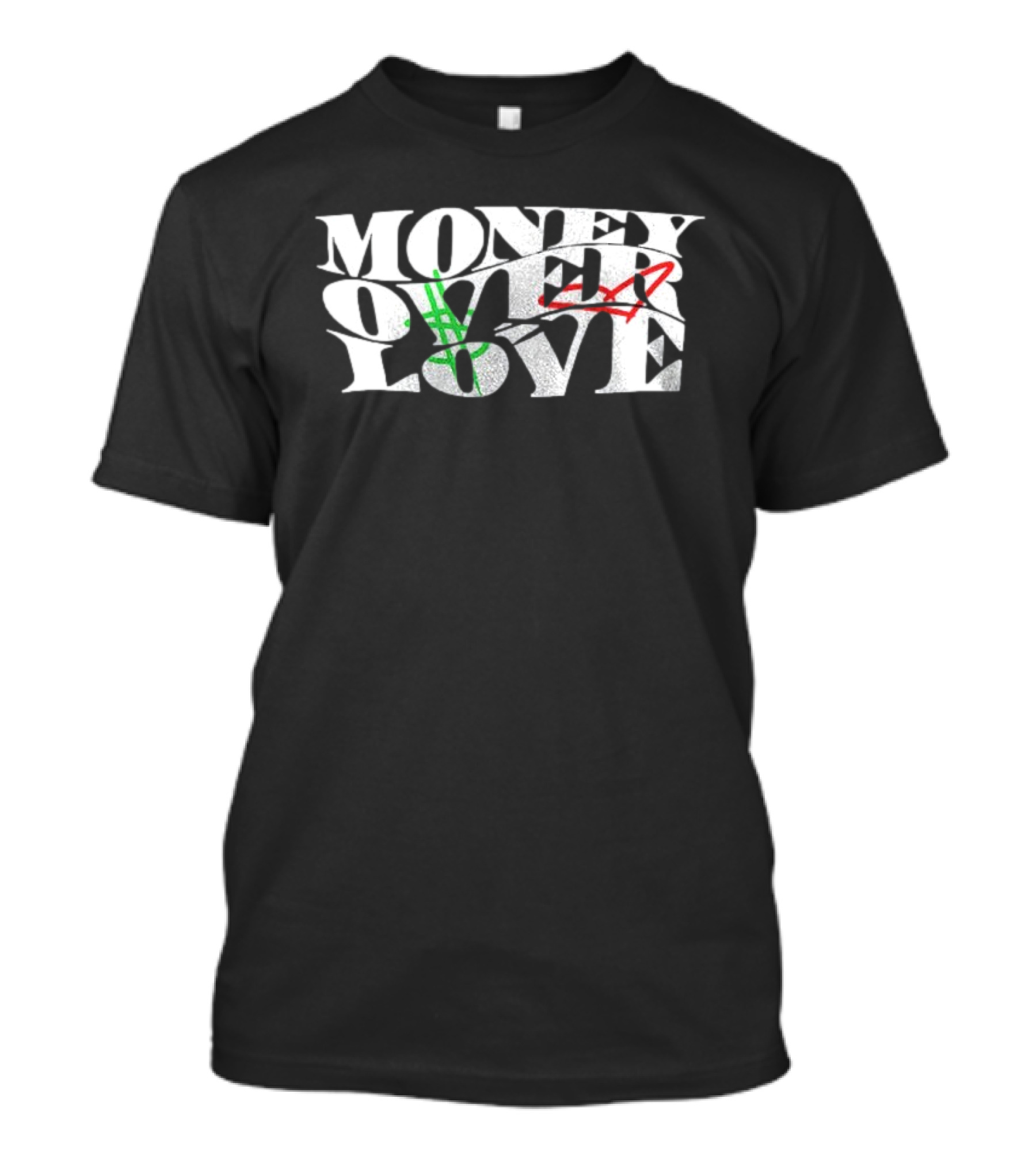 Money Over Love Dollar Heart Contrast T-Shirt