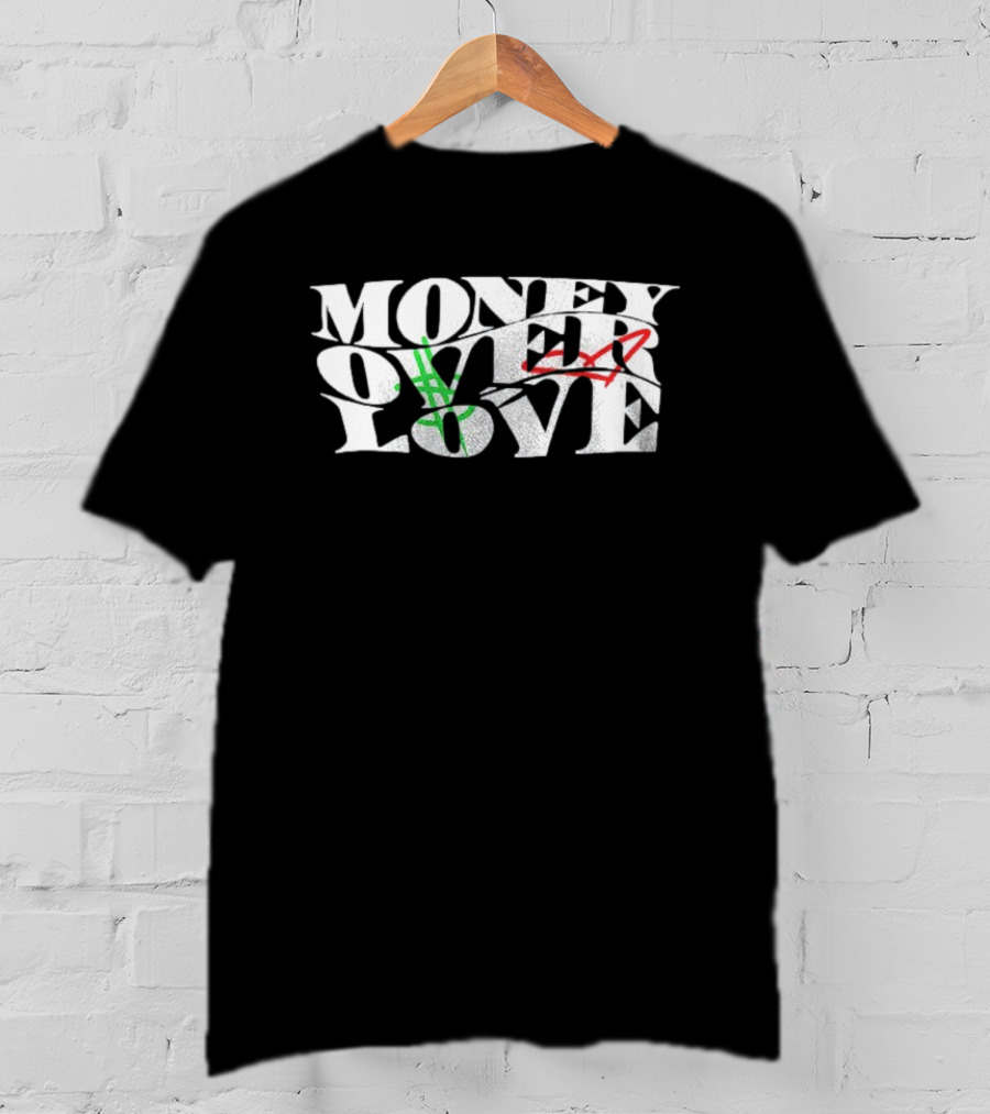 Money Over Love Dollar Heart Contrast T-Shirt