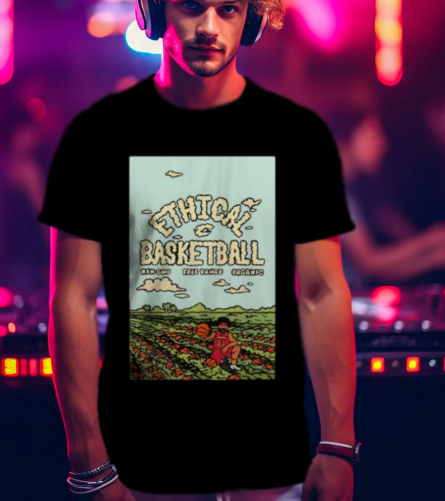 Ethical Basketball Non GMO Free Range Organic Vintage Style Cartoon Player T-Shirt