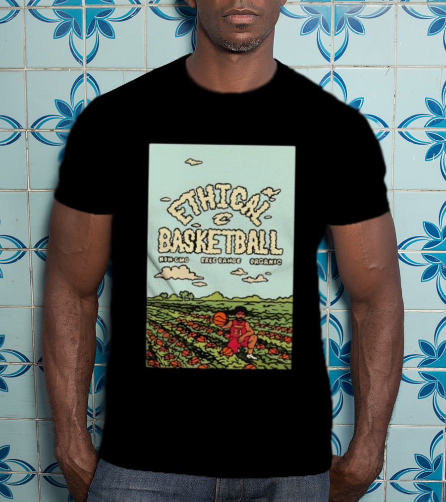 Ethical Basketball Non GMO Free Range Organic Vintage Style Cartoon Player T-Shirt