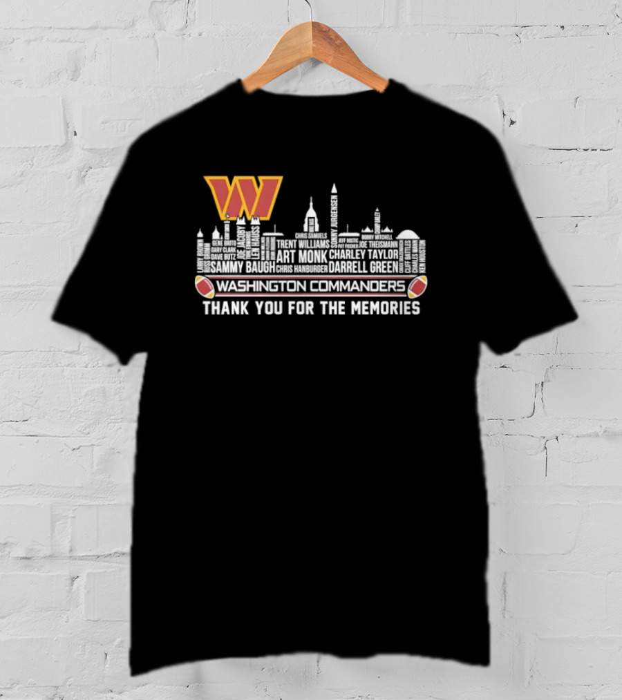 Washington Commanders Thank You For The Memories City Skyline W Logo Football Symbols T-Shirt
