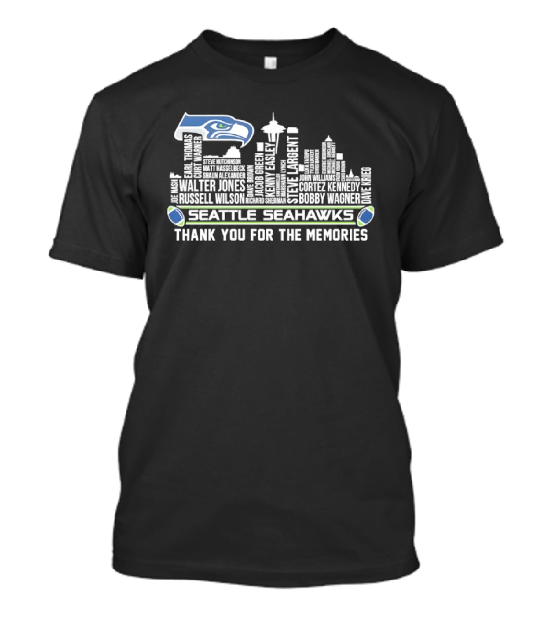 Seattle Seahawks Thank You For The Memories City Skyline Player Names T-Shirt