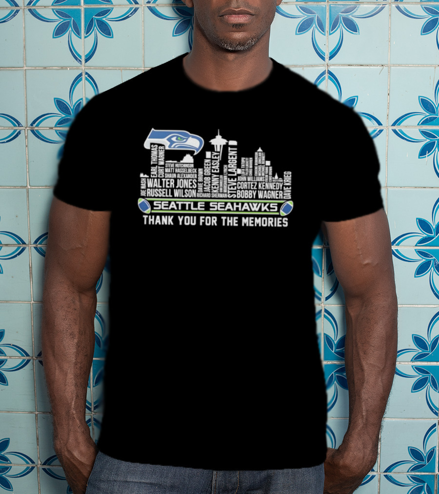 Seattle Seahawks Thank You For The Memories City Skyline Player Names T-Shirt