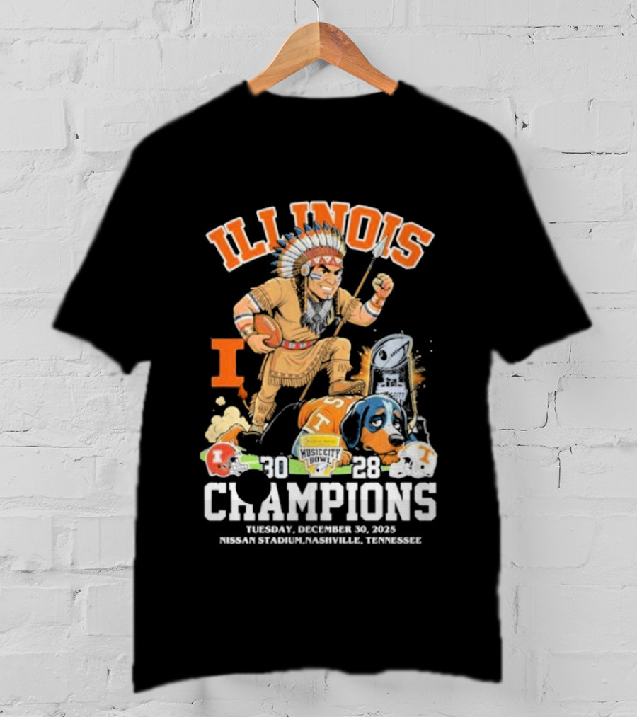 Illinois Fighting Illini Music City Bowl 2025 Champions December 30 Nashville 30 28 Score T-Shirt