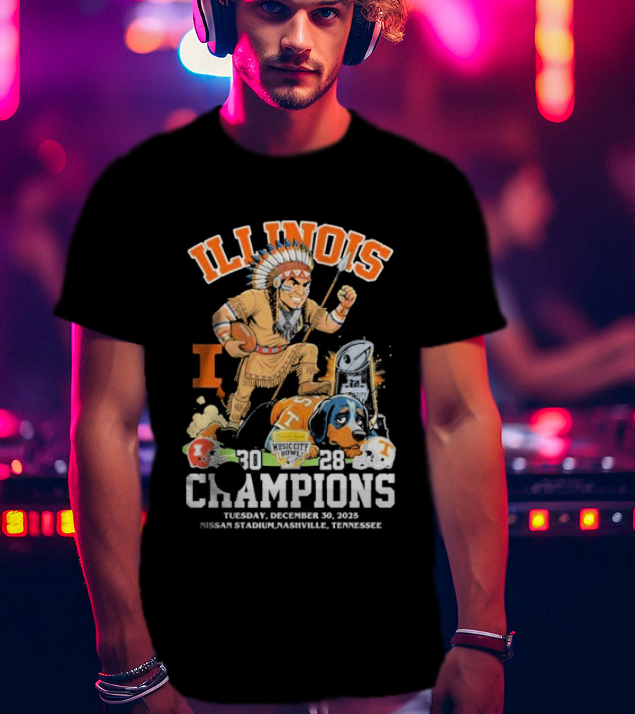Illinois Fighting Illini Music City Bowl 2025 Champions December 30 Nashville 30 28 Score T-Shirt