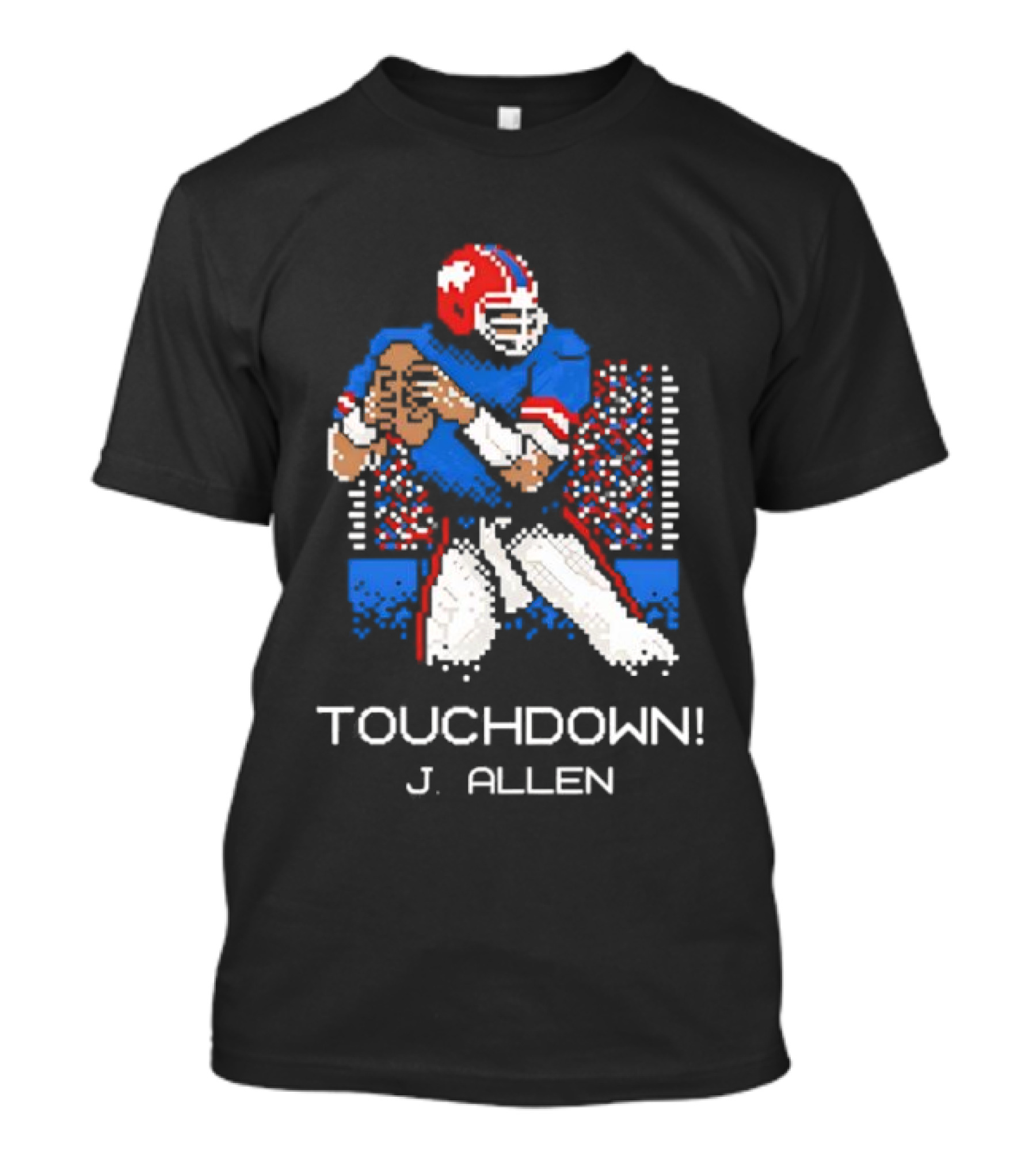 TOUCHDOWN J ALLEN Retro Football Quarterback Blue Red Helmet T-Shirt