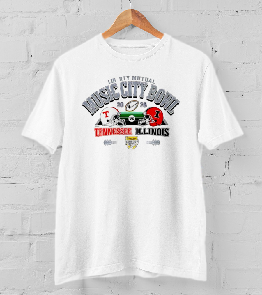 2025 Liberty Mutual Music City Bowl Tennessee Vols Vs Illinois Fighting Illini Football Helmets Matchup T-Shirt
