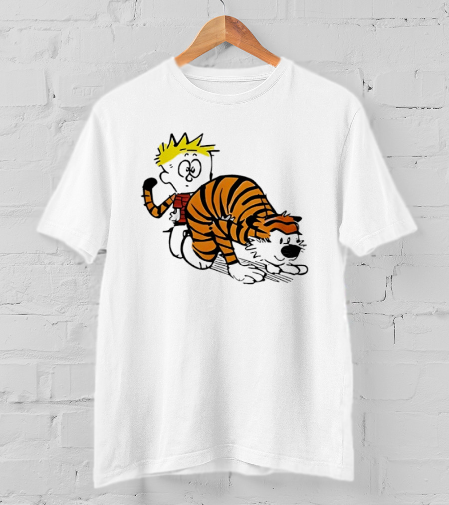 Calvin And Hobbes Tiger Stripe Cartoon Meme T-Shirt