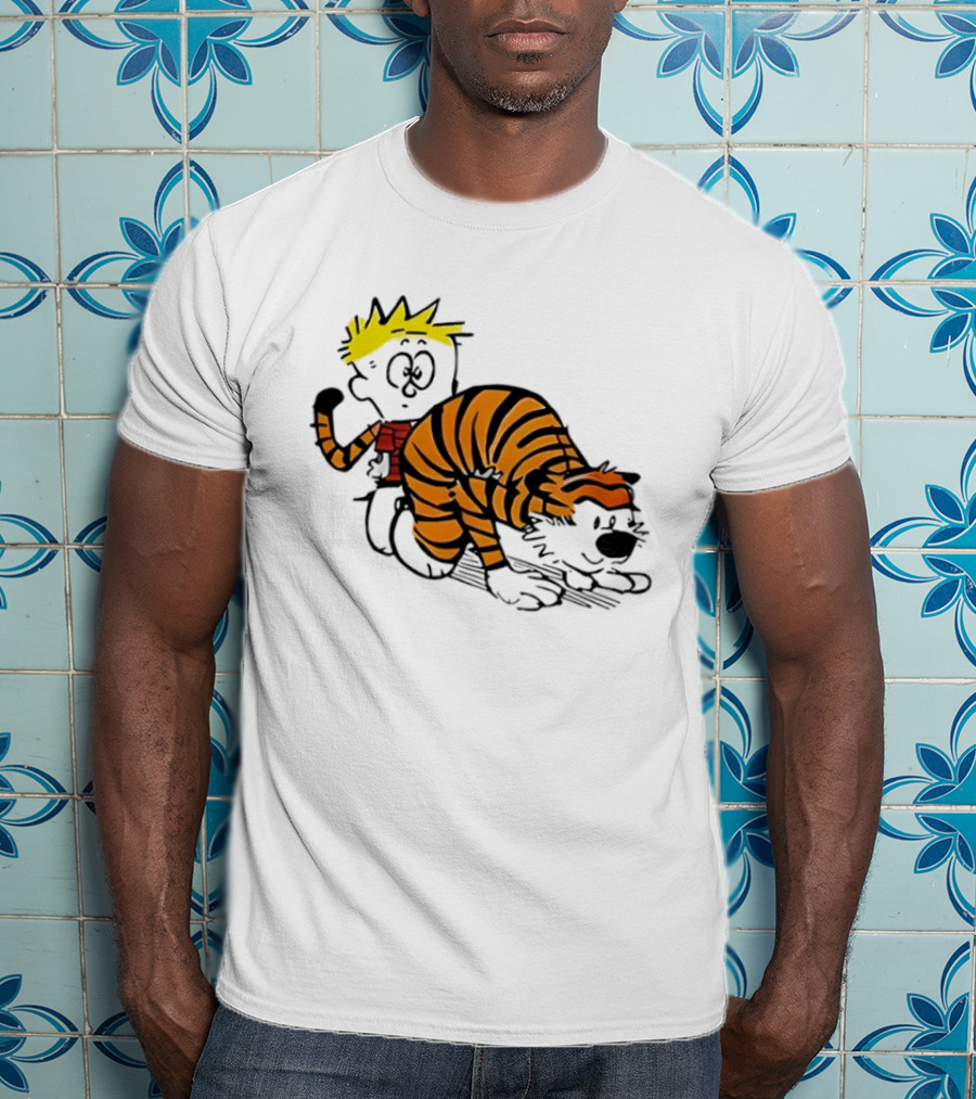 Calvin And Hobbes Tiger Stripe Cartoon Meme T-Shirt