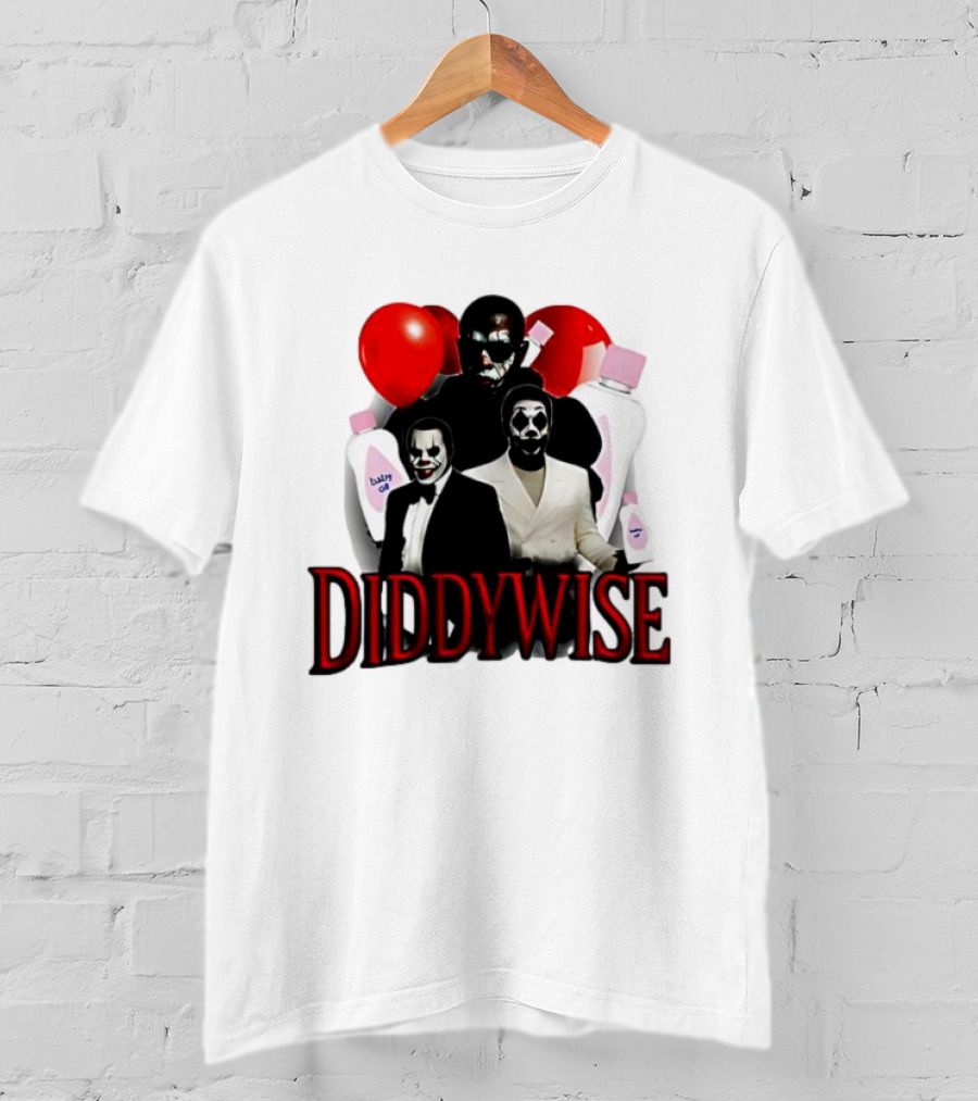 Diddywise Baby Oil Clown Red Balloons Creepy Clown Faces T-Shirt