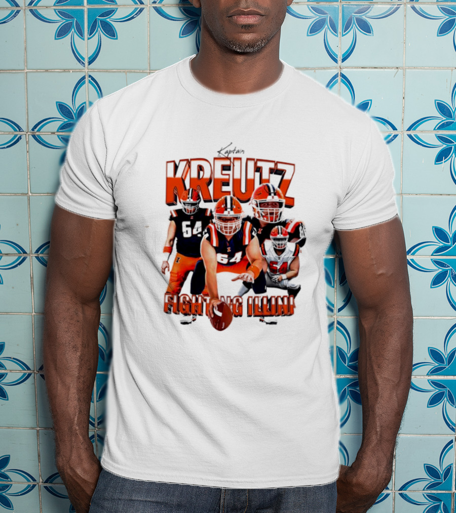Kreutz Fighting Illini Football Player Action Pose Orange And Blue T-Shirt