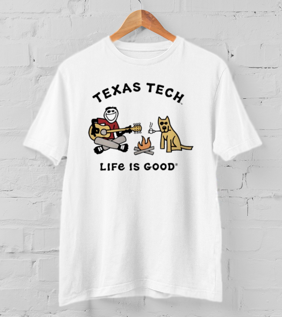 Texas Tech Life Is Good Jake Dog With Guitar And Campfire T-Shirt