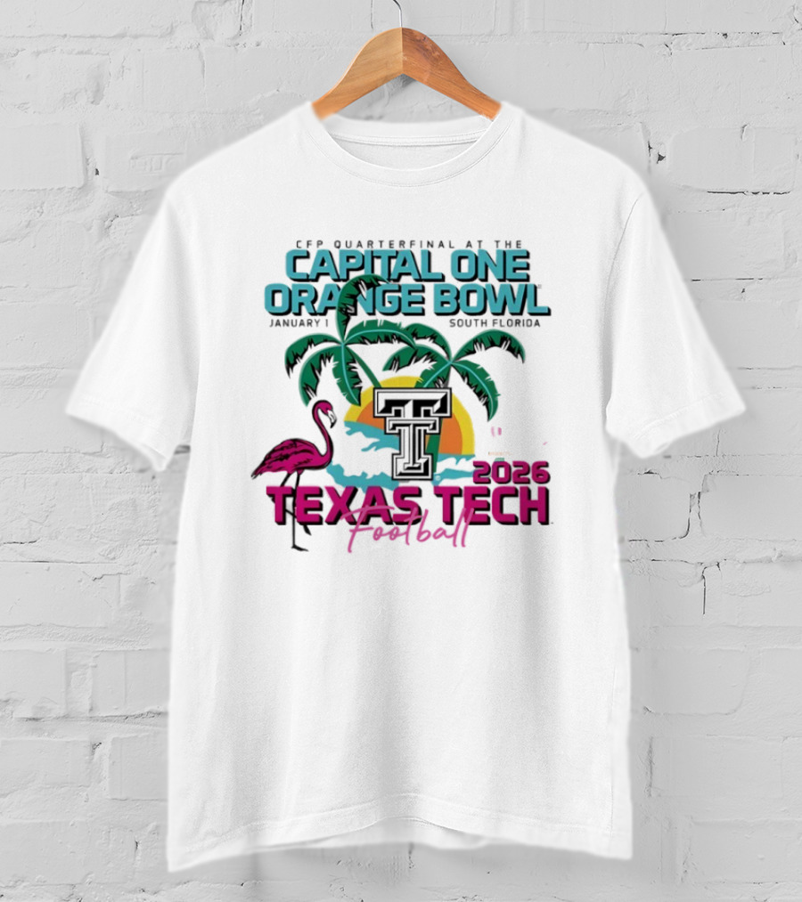 Capital One Orange Bowl Texas Tech Football 2026 Palm Sunset Flamingo T-Shirt