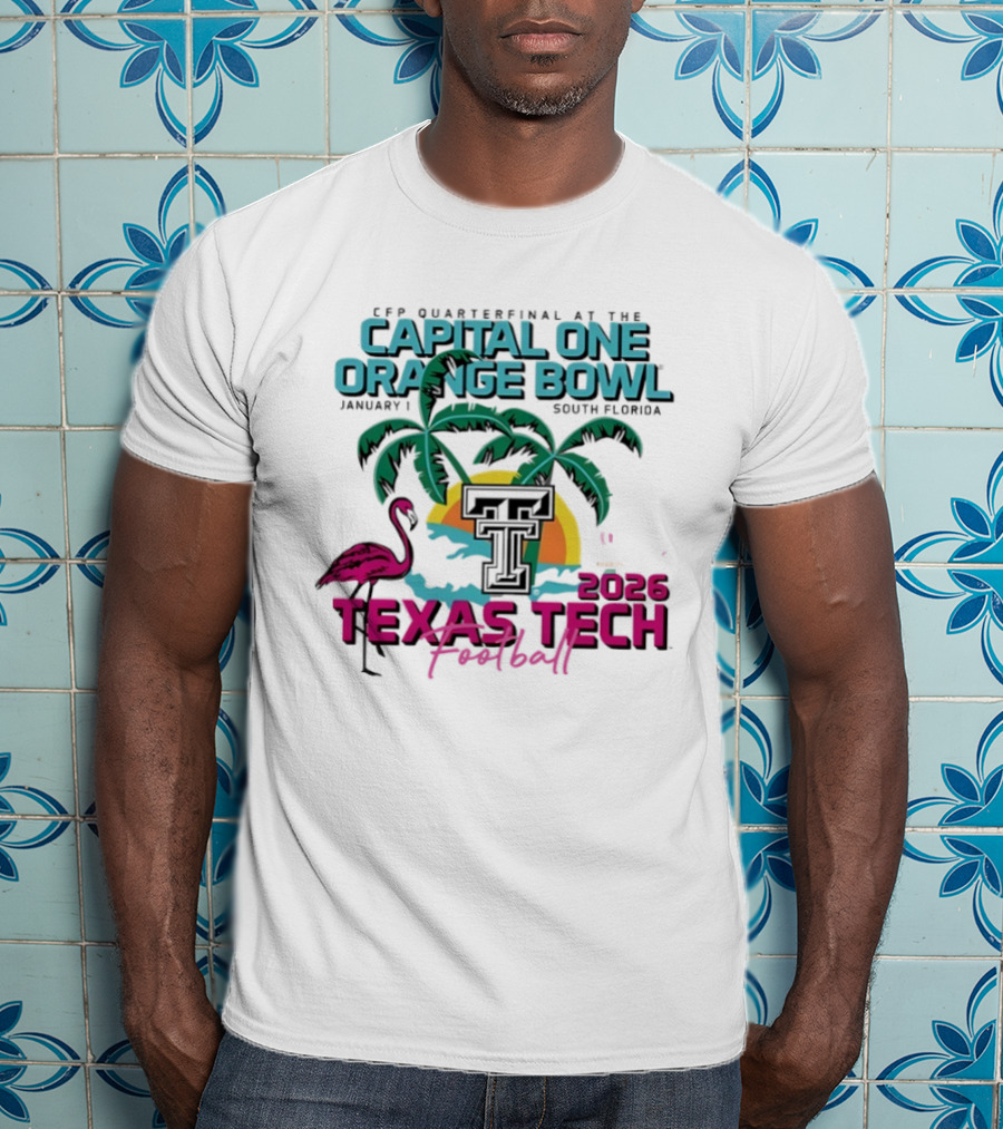 Capital One Orange Bowl Texas Tech Football 2026 Palm Sunset Flamingo T-Shirt