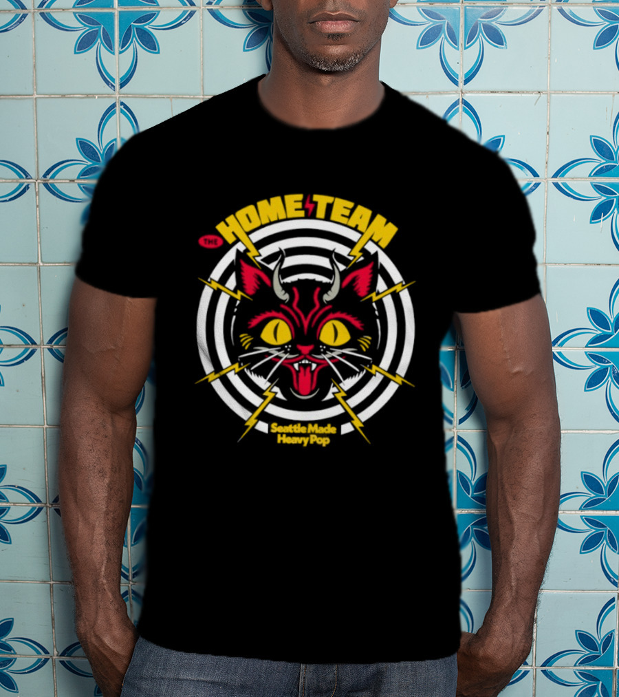 Devil Cat The Home Team Seattle Made Heavy Pop Vibrant Horned Feline With Striking Lightning Bolts T-Shirt