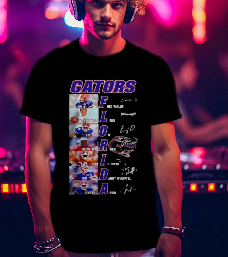 Gators Florida Football Legends Fred Taylor Jack Youngblood Tim Tebow Steve Spurrier Emmitt Smith Danny Wuerffel Percy Harvin Signature Collection T-Shirt