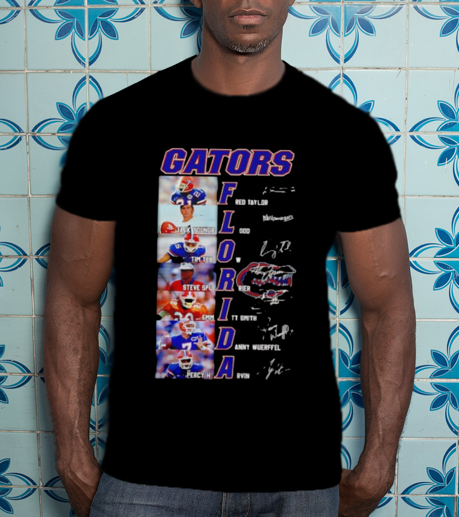 Gators Florida Football Legends Fred Taylor Jack Youngblood Tim Tebow Steve Spurrier Emmitt Smith Danny Wuerffel Percy Harvin Signature Collection T-Shirt
