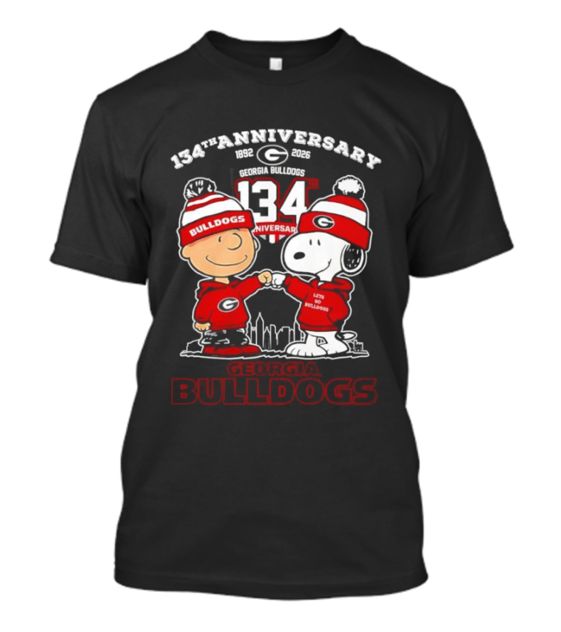 Georgia Bulldogs 134th Anniversary Peanuts Charlie Brown Snoopy Celebration T-Shirt