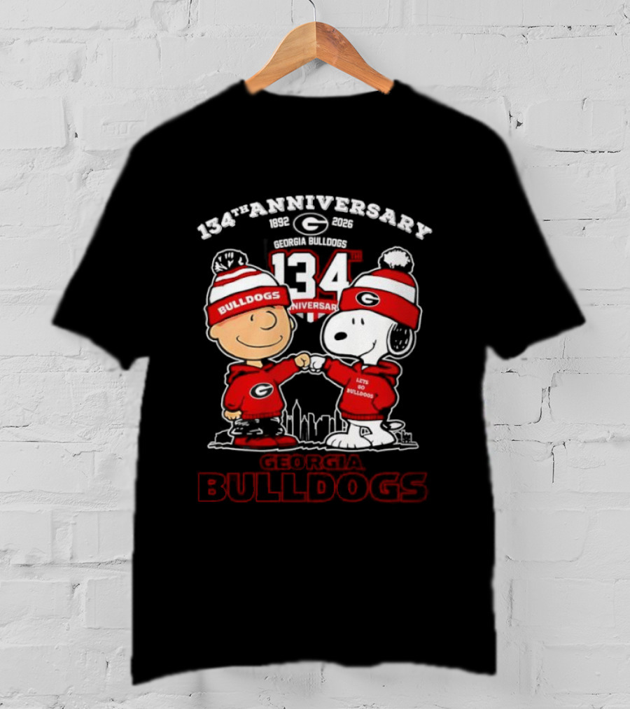 Georgia Bulldogs 134th Anniversary Peanuts Charlie Brown Snoopy Celebration T-Shirt